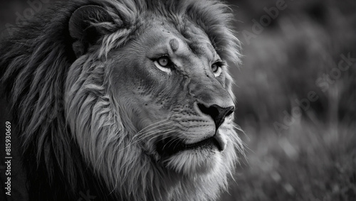 Raw Power  Monochrome Close-Up of a Lion s Head  Ready to Strike