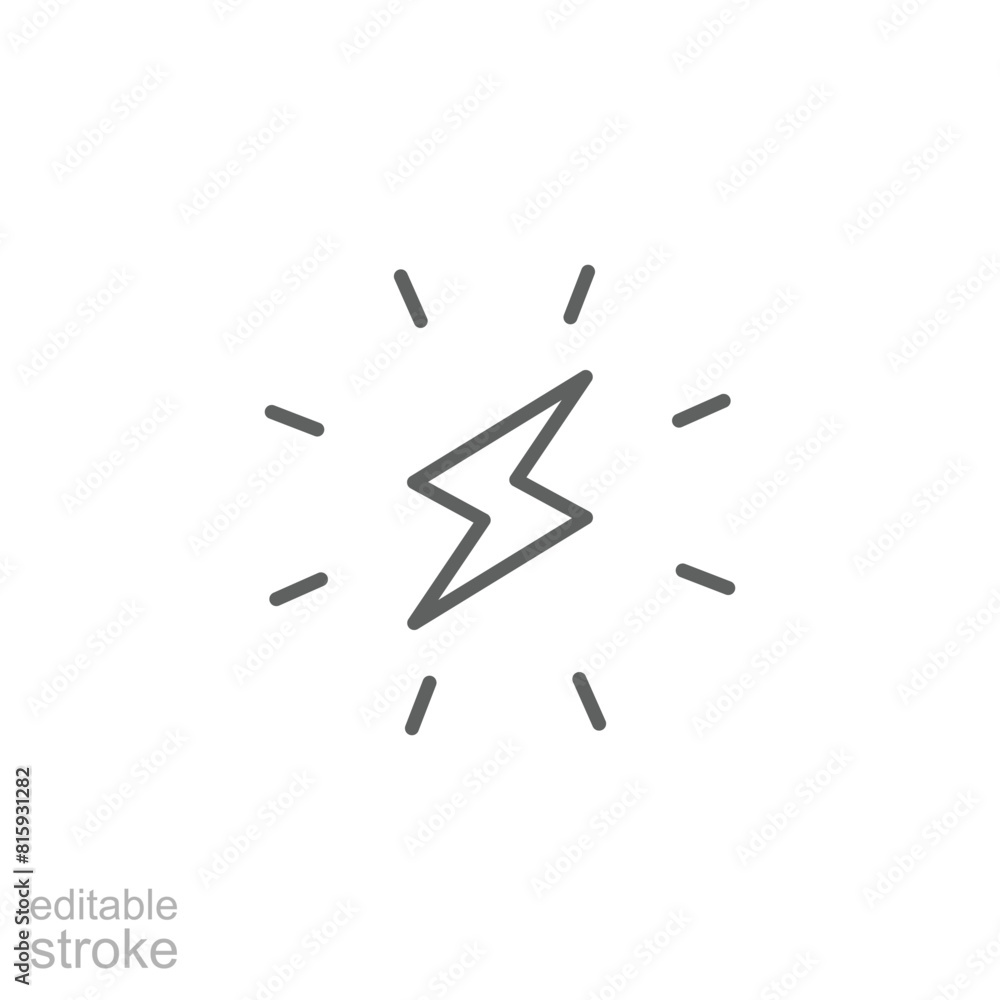 Lightning bolt icon. Simple outline style. Electricity, flash, thunder, spark, shock, light, power, thunderbolt, energy concept. Thin line symbol. Vector illustration isolated. Editable stroke. Lightning bolt icon. Simple outline style. Electricity, flash, thunder, spark, shock, light, power, thunderbolt, energy concept. Thin line symbol. Vector illustration isolated. Editable stroke.