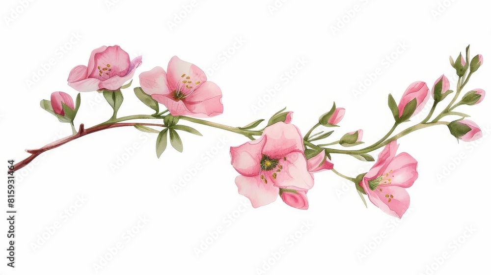 Obraz premium delicate pink wax flower twig with bud on white isolated floral design element wedding invitation digital illustration