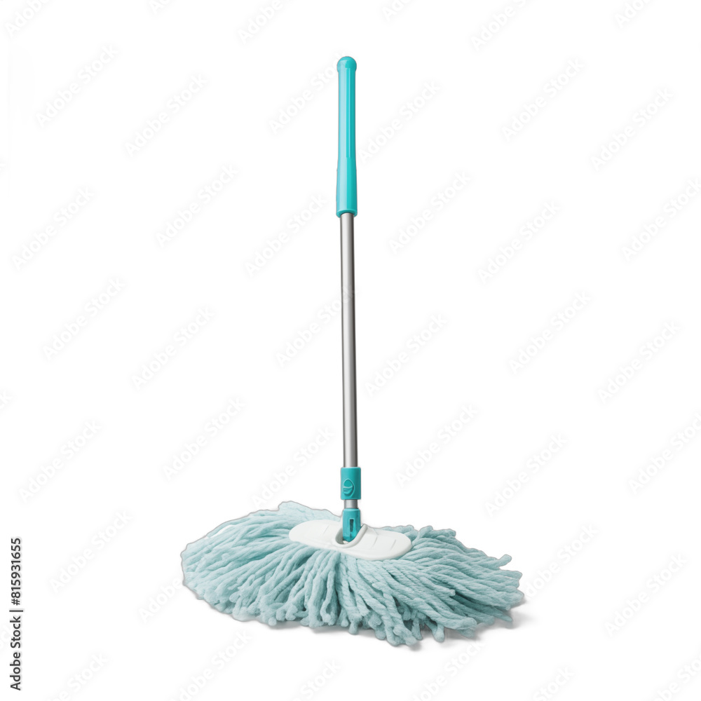 Blue and white mop isolated on white background Cleaning equipment Blue and white mop isolated on white background Cleaning equipment