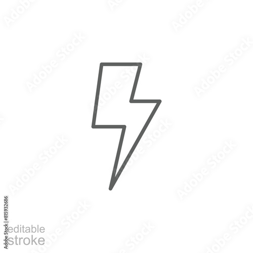 Lightning, electric power icon. Simple outline style. Thunder electricity, flash bolt, speed, thunderbolt, blitz, energy concept. Thin line symbol. Vector illustration isolated. Editable stroke.
