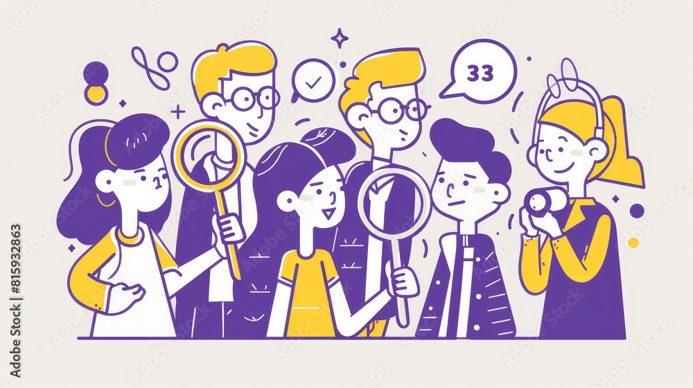 The concept of search engine optimization, internet website visibility, online marketing strategy, FAQ, query, investigation, information research. Modern illustration of people with magnifying The concept of search engine optimization, internet website visibility, online marketing strategy, FAQ, query, investigation, information research. Modern illustration of people with magnifying