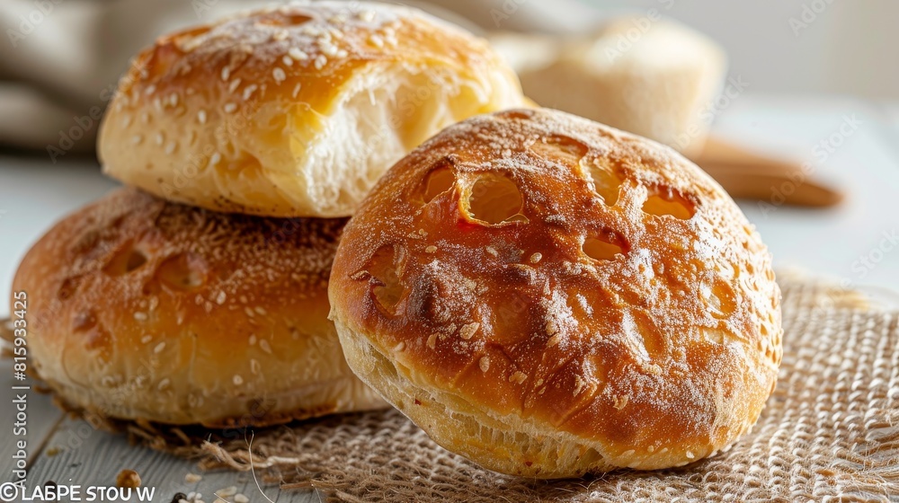 High-detail close-up of rustic ciabatta buns, emphasizing their chewy texture and crusty exterior, ideal for burger use, isolated background High-detail close-up of rustic ciabatta buns, emphasizing their chewy texture and crusty exterior, ideal for burger use, isolated background