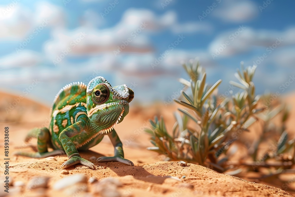 a cute chameleon in the desert