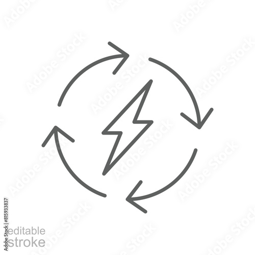 Free Download Renewable energy icon. Simple outline style. Cycle, electricity, design, arrow, circle, lightning, electrical, recycle energy concept. Thin line symbol. Vector illustration isolated. Editable stroke. - GFXLoad