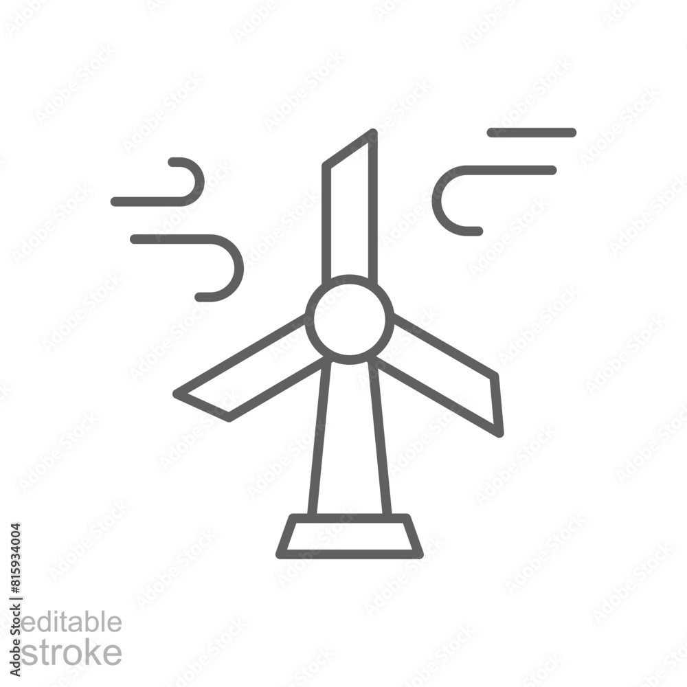 Wind turbine icon. Simple outline style. Wind power, generation, solar, plant, water, factory, electric, renewable energy concept. Thin line symbol. Vector illustration isolated. Editable stroke.