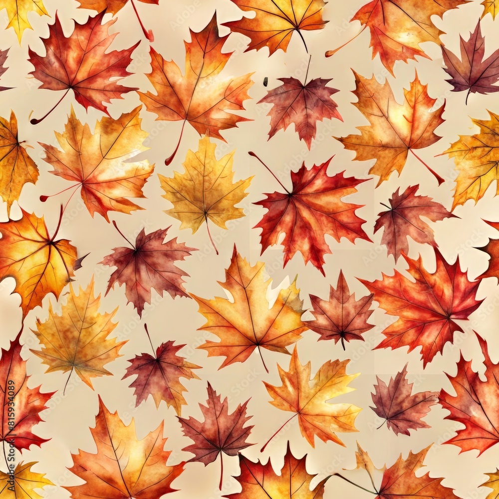 Watercolor maple leaves in seamless pattern Watercolor maple leaves in seamless pattern