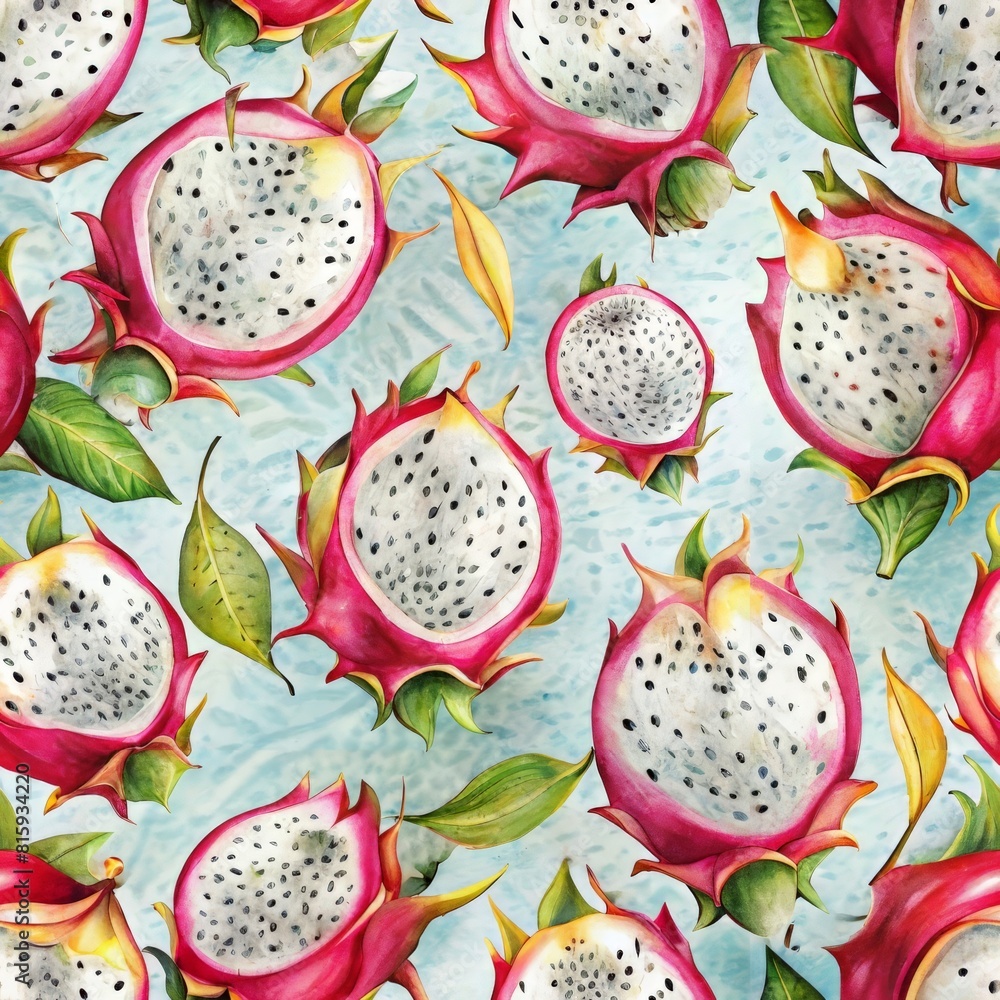 Watercolor pitaya in seamless pattern Watercolor pitaya in seamless pattern