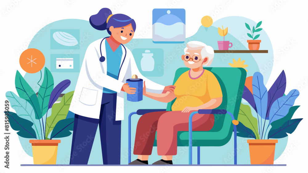 Fototapeta premium Compassionate Care: Healthcare Worker Assisting Elderly Patient, Perfect for: World Elder Abuse Awareness Day, National Caregivers Day, Healthcare facility brochures.