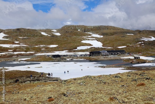 Tourists in Sognefjell mountains in Norway photo