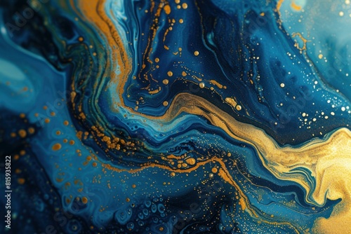Luxurious swirls of blue and gold in a mesmerizing fluid art texture