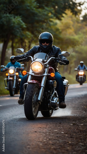 Riding in Unity, Bikers Journeying Together on High-Speed Motorcycles © xKas