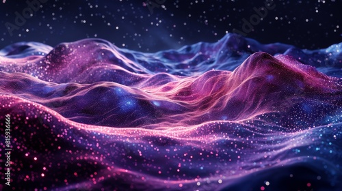 3d Cosmic Landscape Featuring Celestial Wavy Lines and Galactic Elements