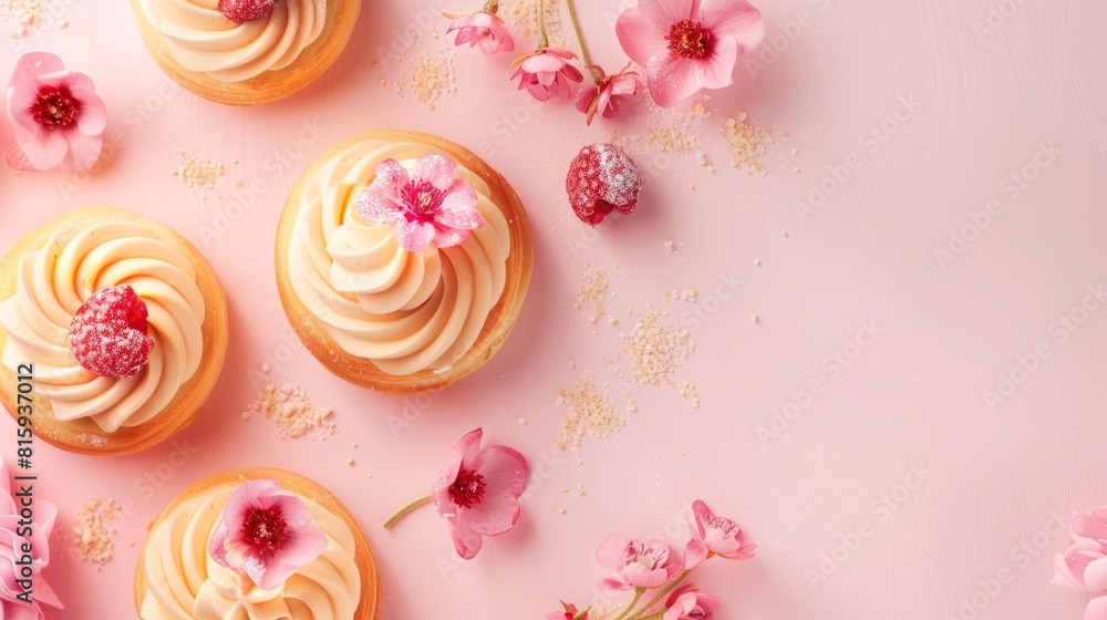 Top view background with a variety of bakery products and bread Top view background with a variety of bakery products and bread