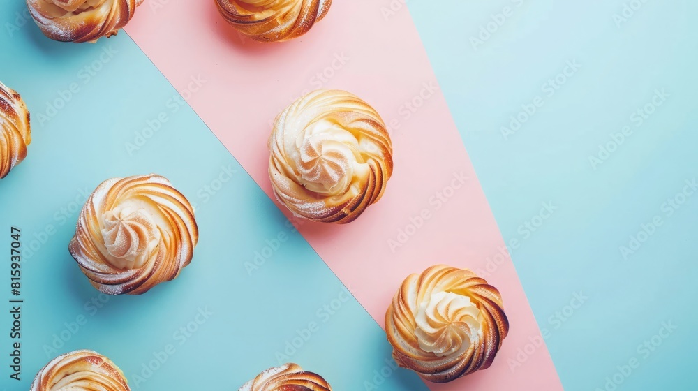 Top view background with a variety of bakery products and bread Top view background with a variety of bakery products and bread