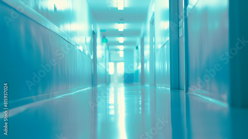 Bright empty defocused hospital corridor background with copy space   Generative AI
