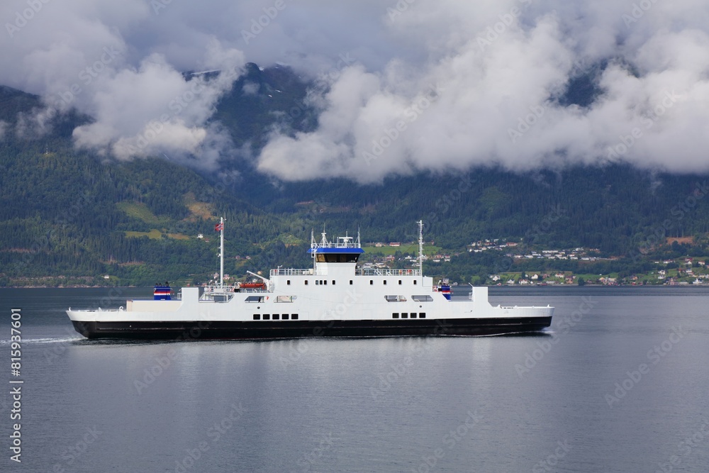Obraz premium Sognefjord fiord ferry crossing in Norway