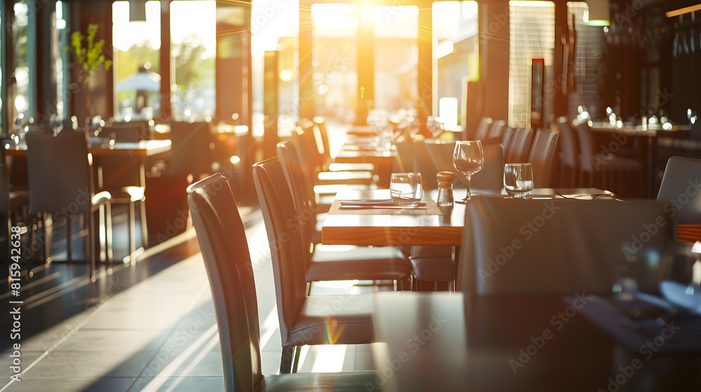 Interior of a modern urban restaurant in the morning sunlight : Generative AI