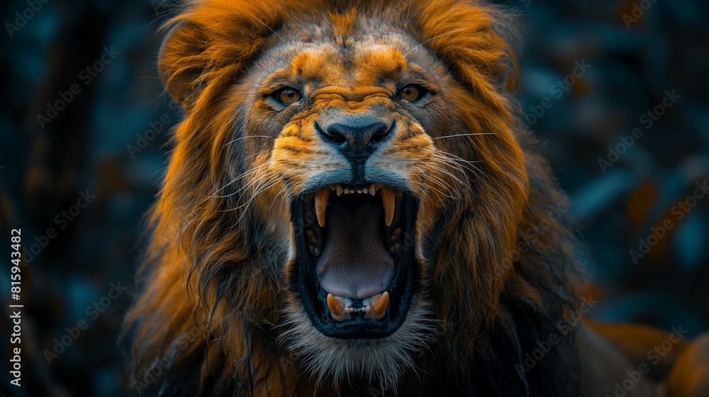 Naklejka premium lion fighing over Massai marah jungle in south africa 4K Wallpaper created by ai