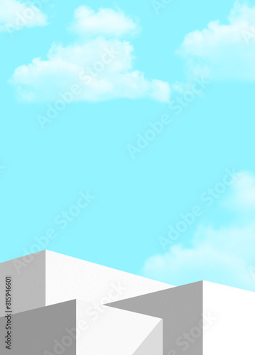 Building wall exterior against blue sky white clouds background vertical
