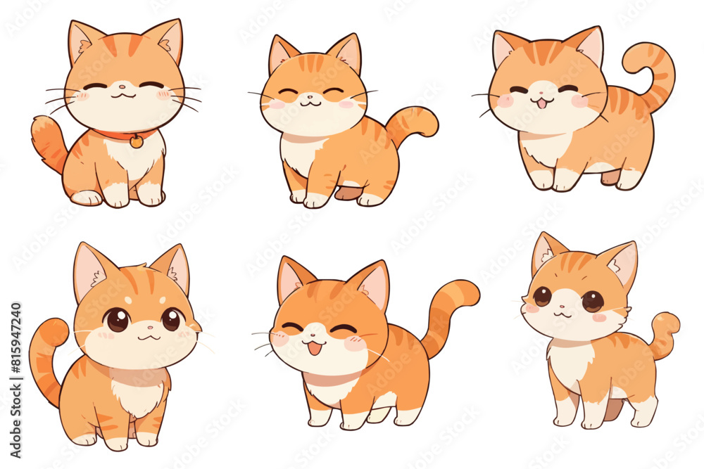 Cute orange cat, chibi style, various styles