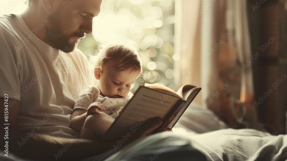 parent reading book to child ,realistic photography,minimalist background, clean and simple setting, copy space parent reading book to child ,realistic photography,minimalist background, clean and simple setting, copy space
