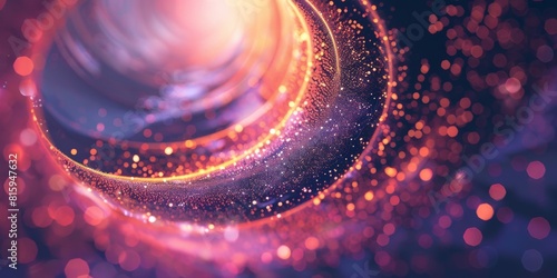 Abstract background with swirling light particles and glowing spiral shapes, futuristic technology and innovation, symbolizing digital transformation in science or artificial intelligence, photo