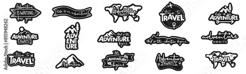 Travel and adventure quotes. Calligraphy lettering. Collection of written phrases, slogans. Creative vector illustration over transparent