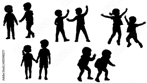 Stylish silhouette set of kids playing together