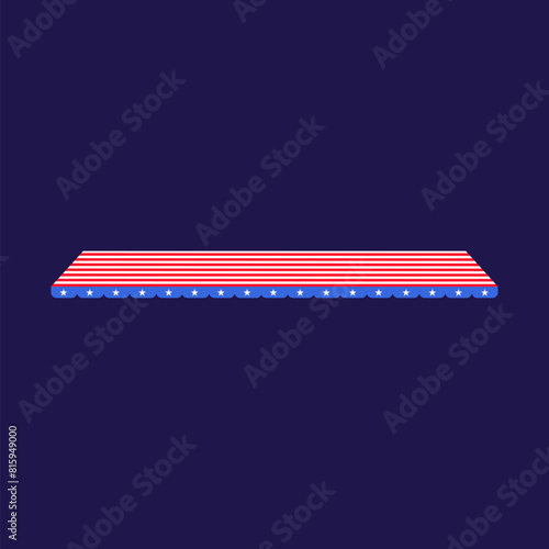 Striped pace, tent roof in colors of USA flag. Festive element, attributes of July 4th Independence Day. Flat vector icon in national colors of american flag on dark blue background
