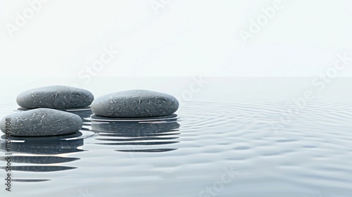 A serene and tranquil background with smooth  round stones floating on water creating a peaceful atmosphere that evokes relaxation or meditation. Zen stones in a zen water concept.