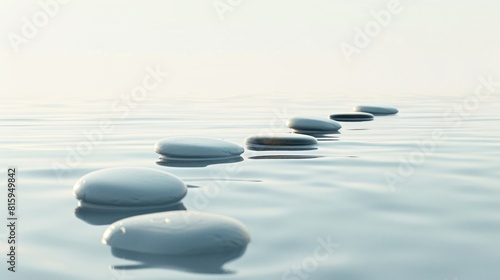A serene and tranquil background with smooth  round stones floating on water creating a peaceful atmosphere that evokes relaxation or meditation. Zen stones in a zen water concept.