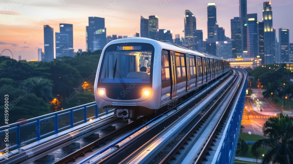 Obraz premium Train on track in blue wireframe.