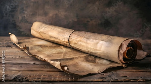 ancient torah scroll unrolled on wooden table holy scripture on worn parchment judaism concept illustration photo
