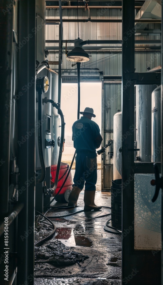 Dairy Farmer Evaluating Milk Quality in a Barn's Stainless Steel Tank Dairy Farmer Evaluating Milk Quality in a Barn's Stainless Steel Tank