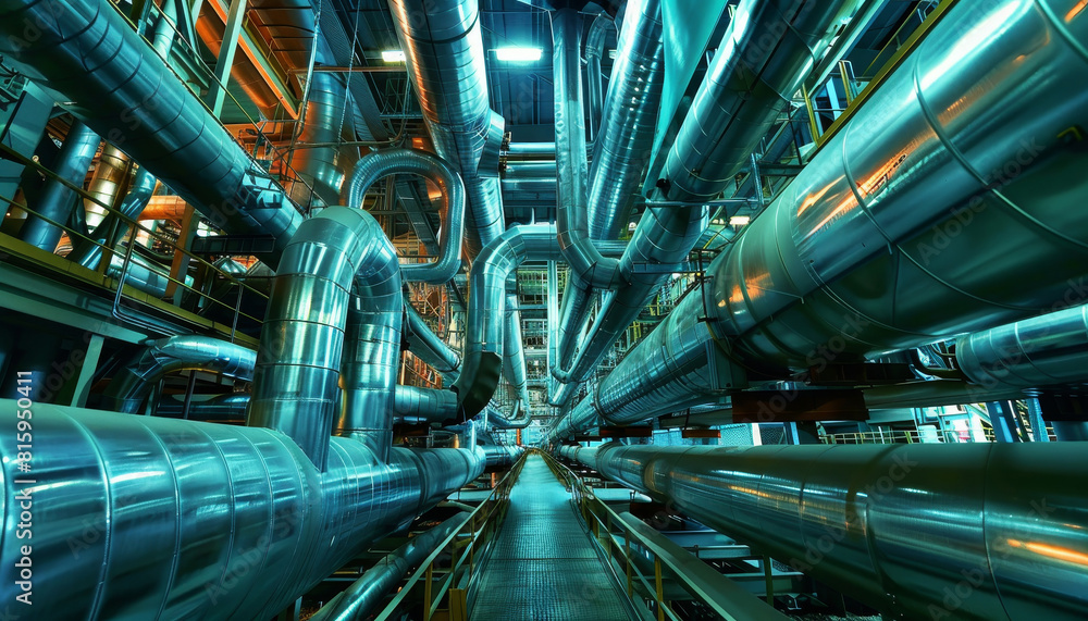 A long, narrow room with many pipes and tubes by AI generated image A long, narrow room with many pipes and tubes by AI generated image