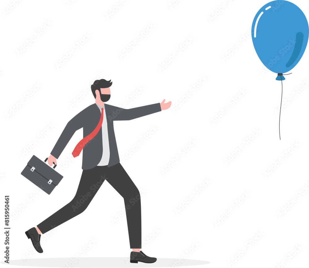 Bubble crisis and inflation. Businessman chasing escaped balloons
Bubble crisis and inflation. Businessman chasing escaped balloons
