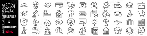 Insurance icon. Protection icon set. Linear style. Vector illustration.