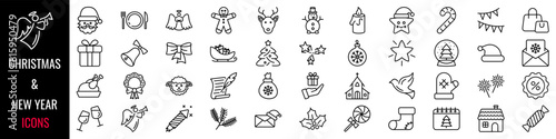 Christmas icon set. New year icon. Linear style. Vector illustration.
