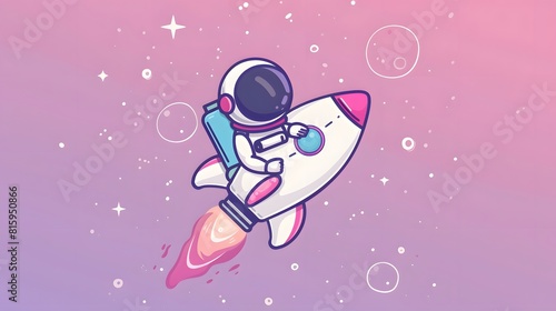 Cute Astronaut Riding Rocket Cartoon Vector Icon Illustration