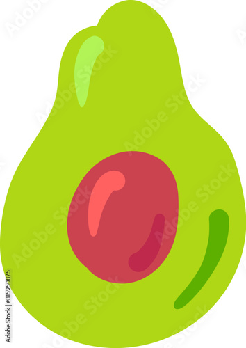 Ripe avocado cut in half drawn by child. Bright childish careless avocado fruit drawing for design of festive spring banner. Flat hand drawn vector element isolated on white background