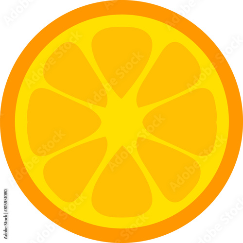 Cut orange ring drawn by child. Bright childish careless tangerine fruit drawing for design of festive spring banner. Flat hand drawn vector element isolated on white background