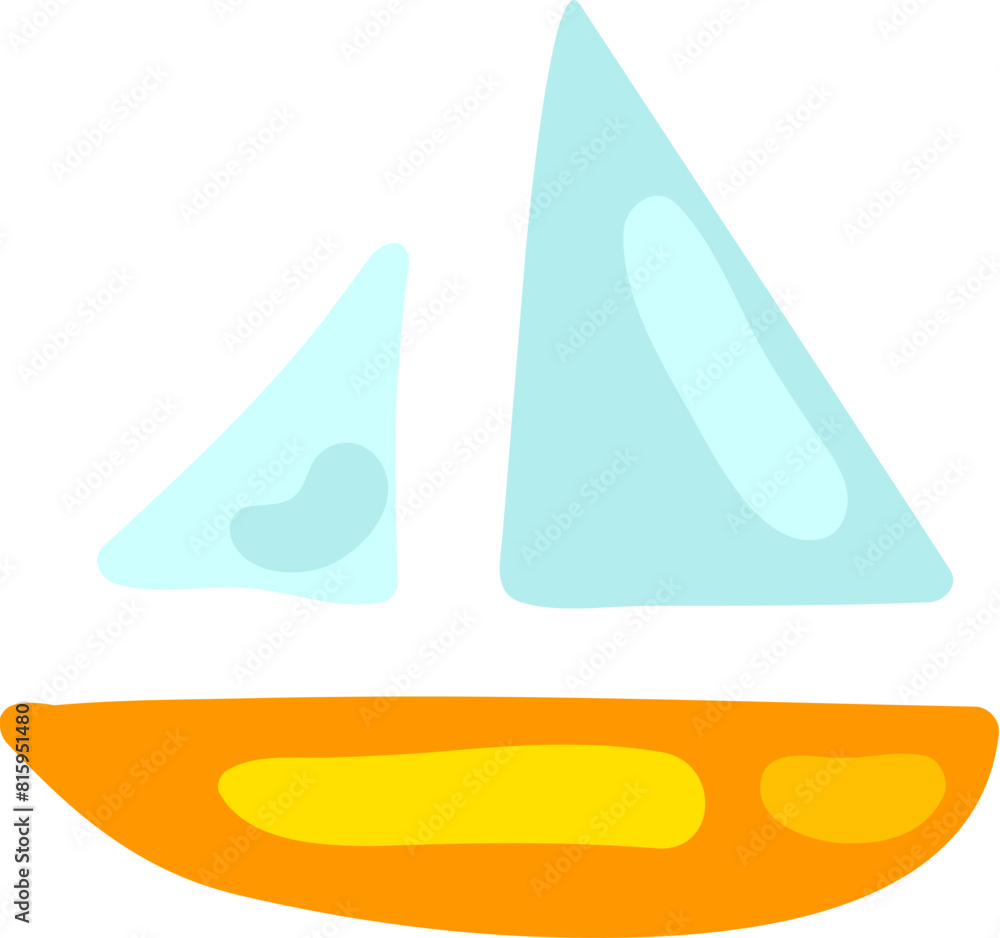 Sailing yacht drawn by child. Bright childish careless marine shipping boat drawing for design of festive spring banner. Flat hand drawn vector element isolated on white background Sailing yacht drawn by child. Bright childish careless marine shipping boat drawing for design of festive spring banner. Flat hand drawn vector element isolated on white background