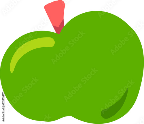 Ripe green apple drawn by child. Bright childish careless whole apple fruit drawing for design of festive spring banner. Flat hand drawn vector element isolated on white background
