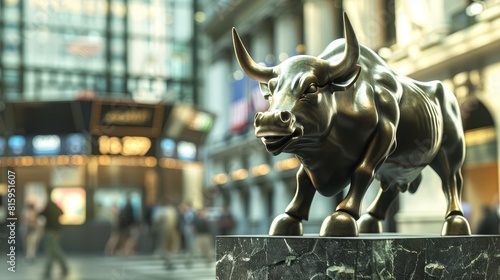 bull statue stock exchange concept financial market symbol ai generated 3d illustration © Bijac