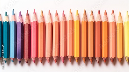 colored pencils aligned in a perfect row, displaying a gradient from light to dark colors