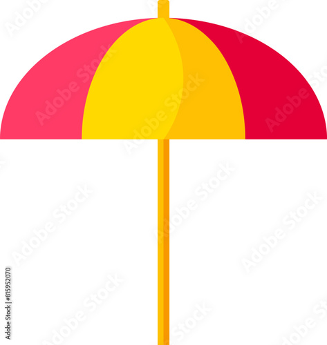 Beach umbrella on stick drawn by child. Bright childish careless sun parasol drawing for design of festive spring banner. Flat hand drawn vector element isolated on white background