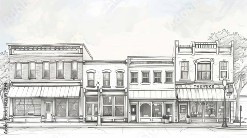 charming midwest main street historic storefronts and downtown architecture sketch illustration photo