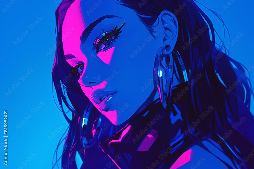 Striking Portrait of Woman with Fluorescent Makeup in Neon Lit Nightclub Setting Striking Portrait of Woman with Fluorescent Makeup in Neon Lit Nightclub Setting
