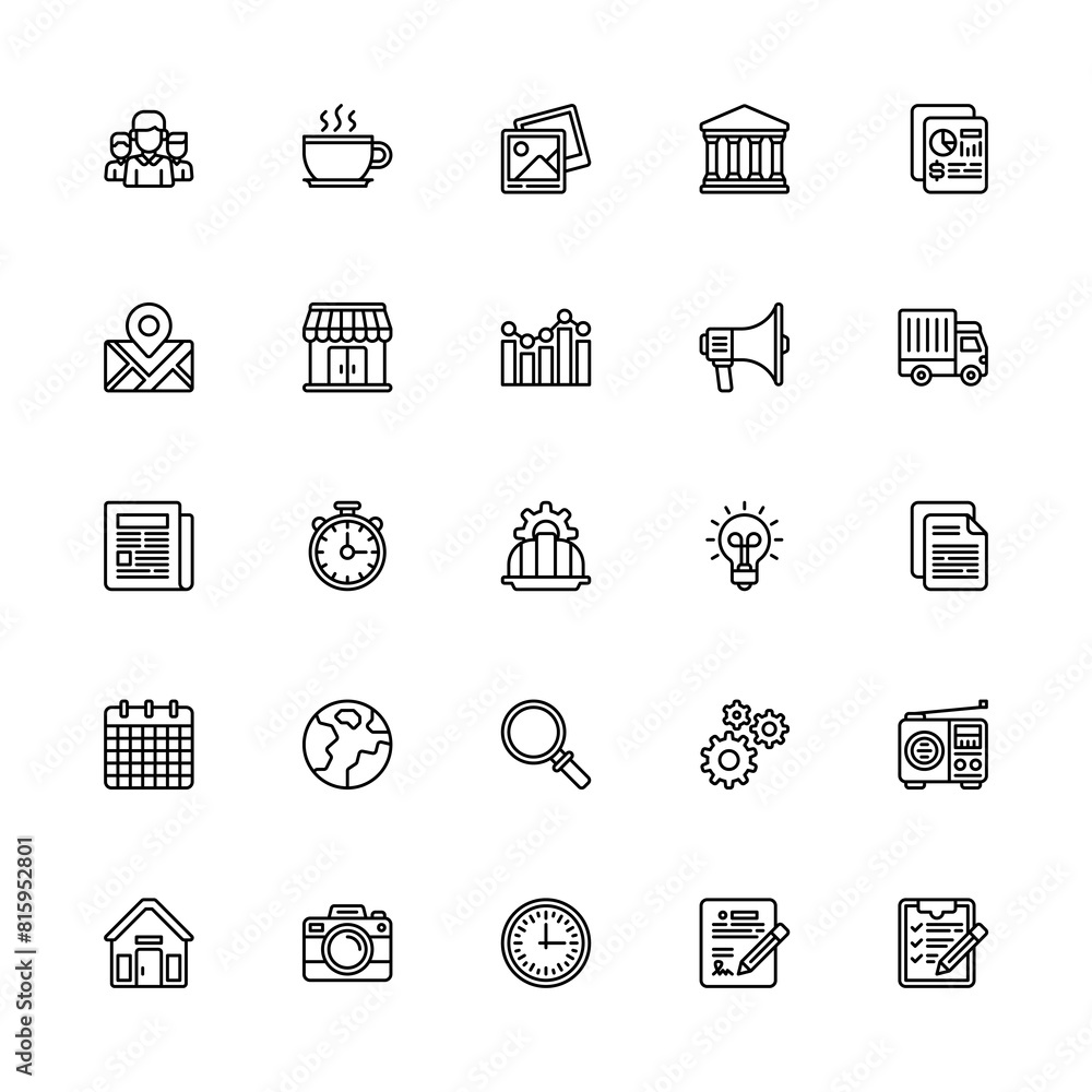 Miscellaneous Icons Set Line Style. People, Time, Picture, Coffee, Home, Store And More Icon. Vector Illustration Design Element Miscellaneous Icons Set Line Style. People, Time, Picture, Coffee, Home, Store And More Icon. Vector Illustration Design Element